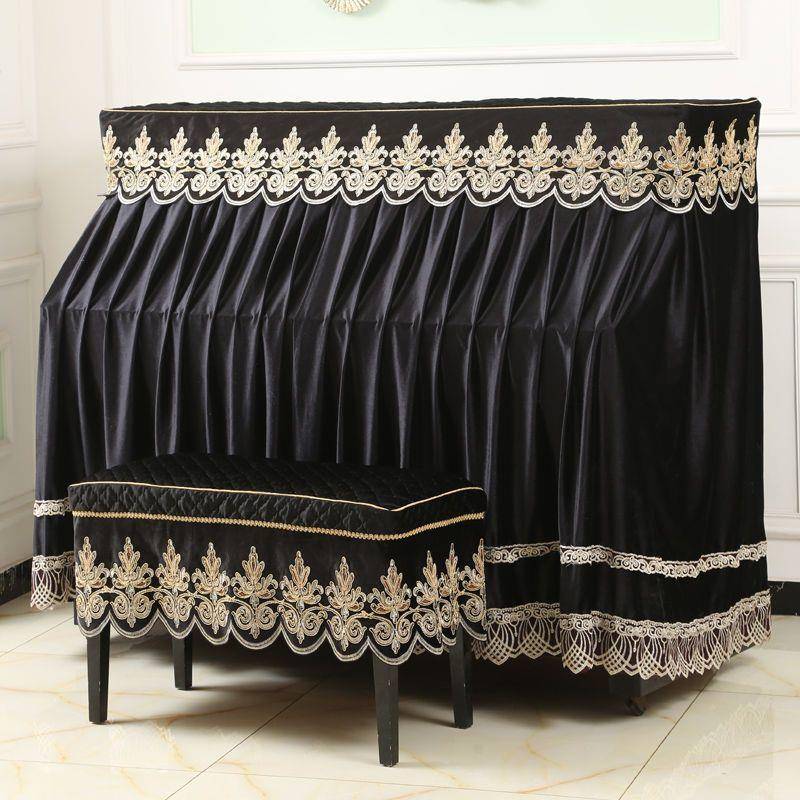 式钢琴半罩防尘罩全罩高档奢欧华墨绿黑罩色丝烫金琴绒披盖布厂家