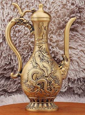 黄家铜酒壶古大号Y1008浮雕龙凤摆酒壶铜器铜件高端宴会典礼品居