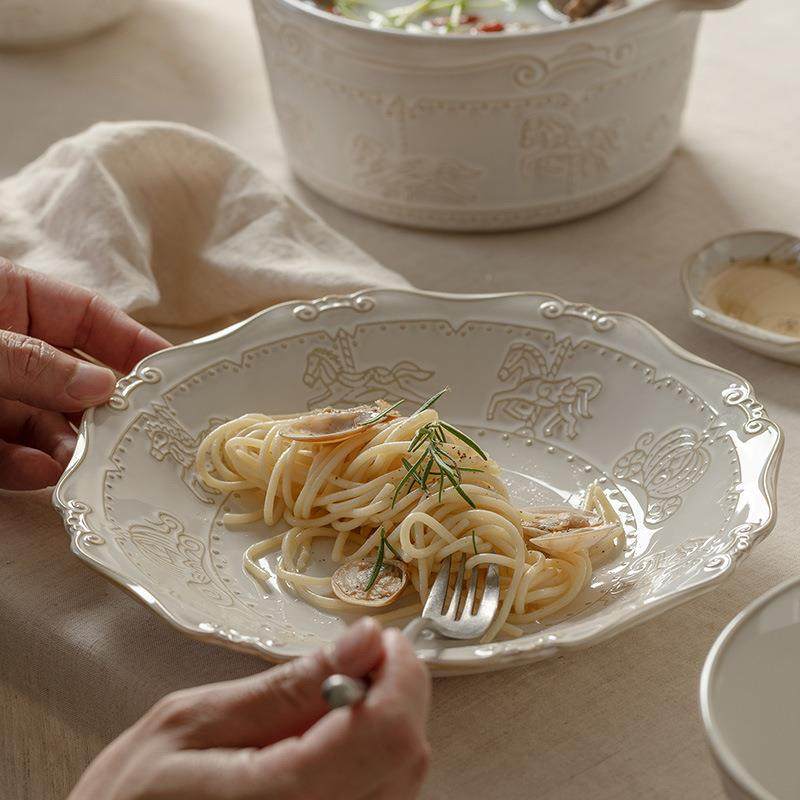 VBH日式盘风子菜盘家用ins值高碗颜陶瓷复古一人食餐具法式碗碟