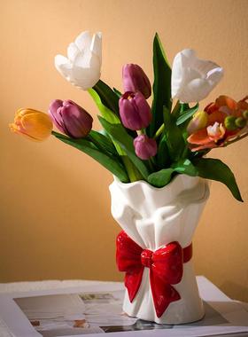 法式ns陶蝴蝶BB-00029结花瓶手花束花瓷瓶客厅捧插花餐i桌干花陶