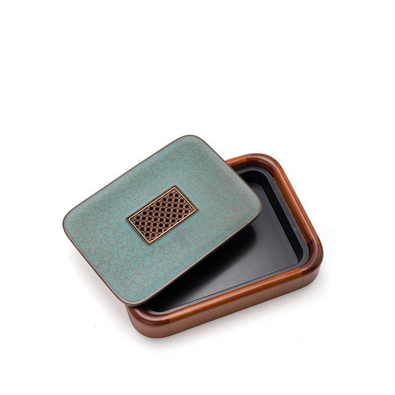 一品仟家用茶实木储水堂蓝天目茶日式泡茶托盘干泡台轻奢台茶茶具