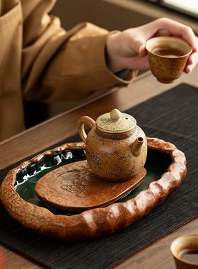 粗79733陶蓄水壶茶承干泡小茶台家用茶盘小石头储水复日式型古养