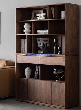 北美黑胡桃木书柜简约组合餐边柜客厅陈列展示柜实木抽屉矮柜书架