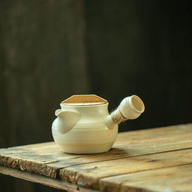 烤茶罐侧把草木灰粗陶煮茶壶日式电陶炉炭炉围炉罐罐白黑普洱茶壶