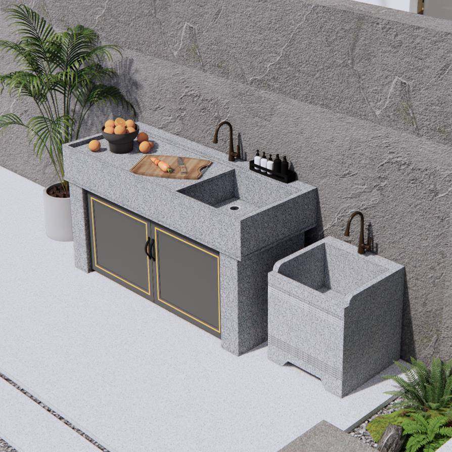 6R大理石洗衣池一体台盆农村水池阳台洗手池带搓衣板户外庭院单水