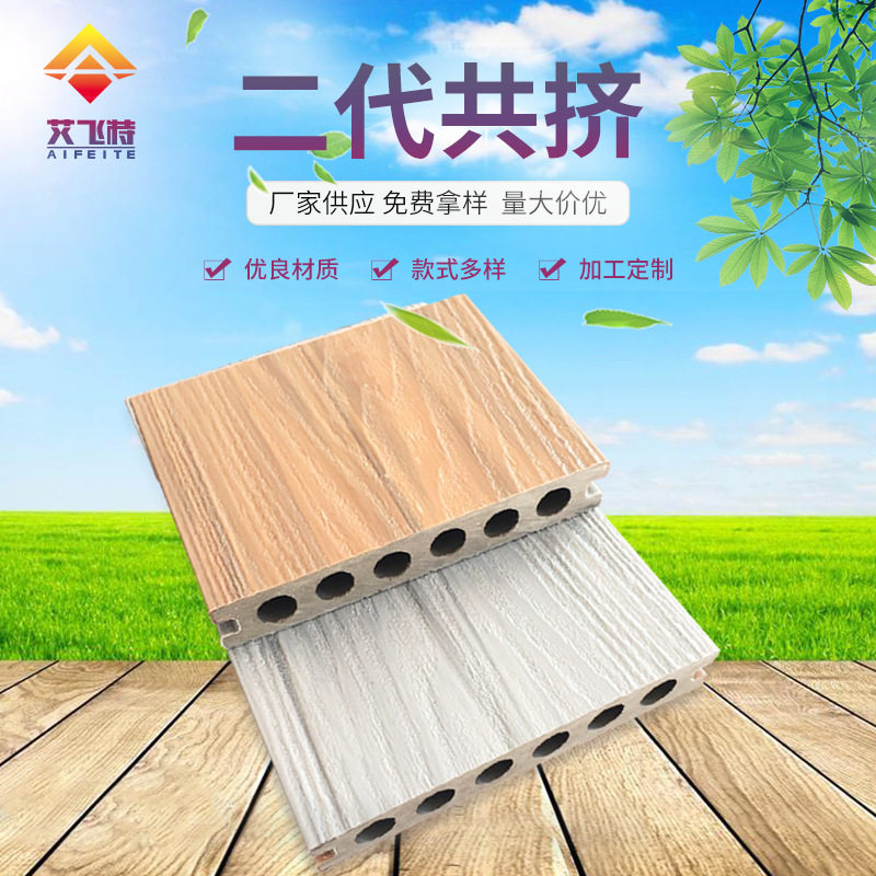 厂家供应二代共挤塑木地板圆孔共挤塑木地板实心共挤木塑地板批发