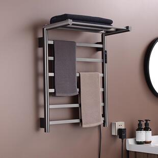 折叠多功能毛巾架简约明装触屏电热304不锈钢毛巾杆卫生间浴室