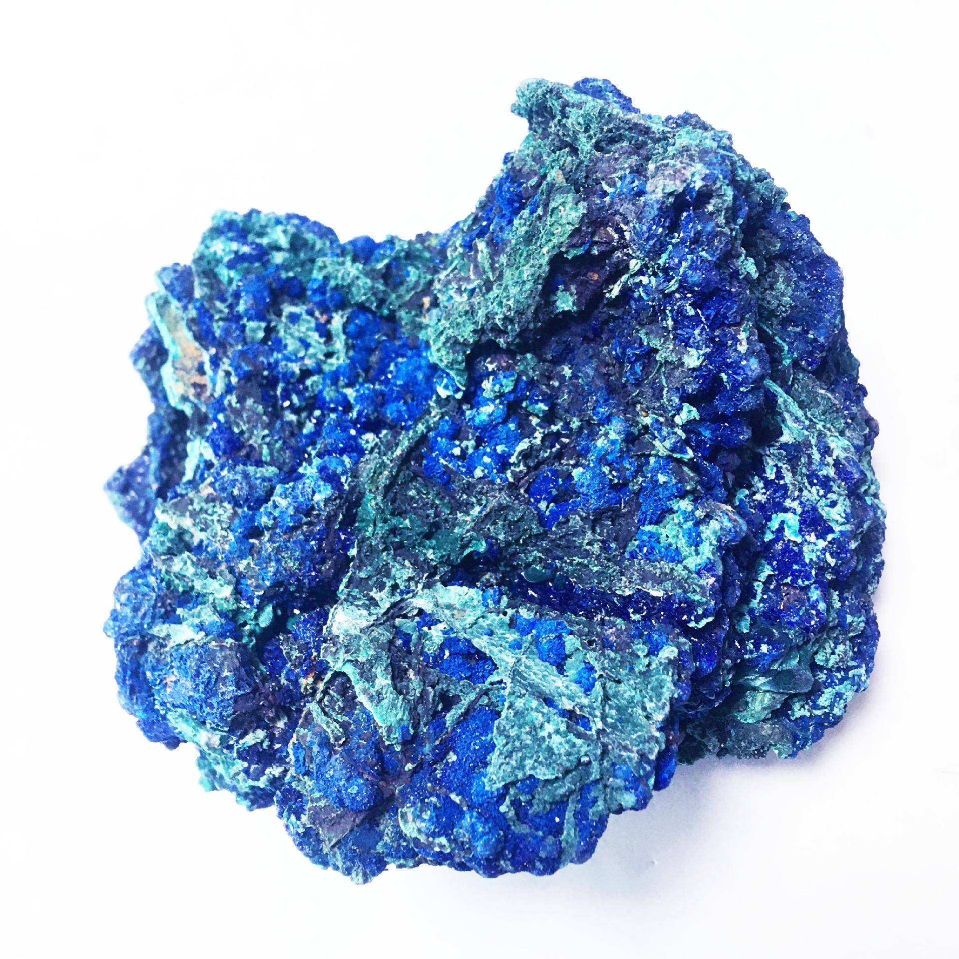 天然蓝铜矿孔雀石共生体原石矿物晶体蓝铜矿摆件高纯度收藏孔雀石