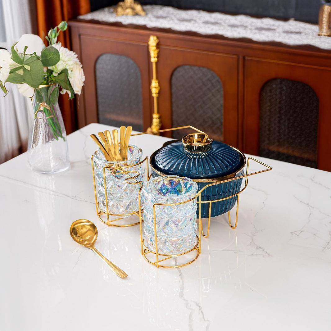 金色条纹陶瓷汤锅玻璃碗套装创意陶瓷加热铁架汤锅套装,纺织面料/辅料/配套,纺织机械配件,淘宝优惠券,粉丝福利购,淘宝优惠卷