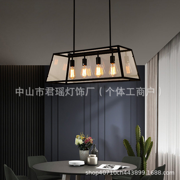 工业风长方形亚克力框形吊灯美式个性餐厅火锅店酒吧吧台铁艺灯具
