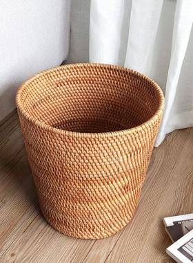 藤编垃圾桶美式家用花桶越南简约收纳筒圆筒废纸桶收纳筐