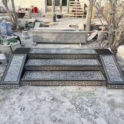 天然青石浮雕台阶石中式庭院台阶石头踏步台阶石地铺石花园汀步石