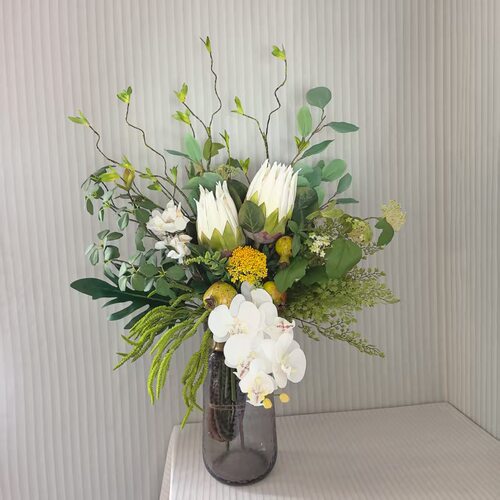 绿色森系帝王花手札花束大花束仿真花束假花客厅前台装饰花M383