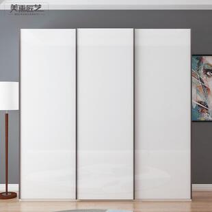 5YA1推拉门衣柜简约现代三移门亮光白色2.4米1.8m整体大衣橱实木