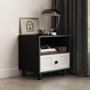 睦风法式复古黑色床头柜简约拼色儿童卧室轻奢小户型床边柜抽屉柜