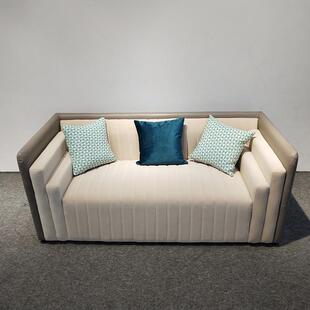 现代简约一字直排皮布沙发家用客厅公寓酒店大堂接待厅双三人沙发