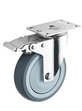 SUS304不锈钢脚轮345寸耐磨PU静音TPR万向刹车轮子推车不锈钢脚轮