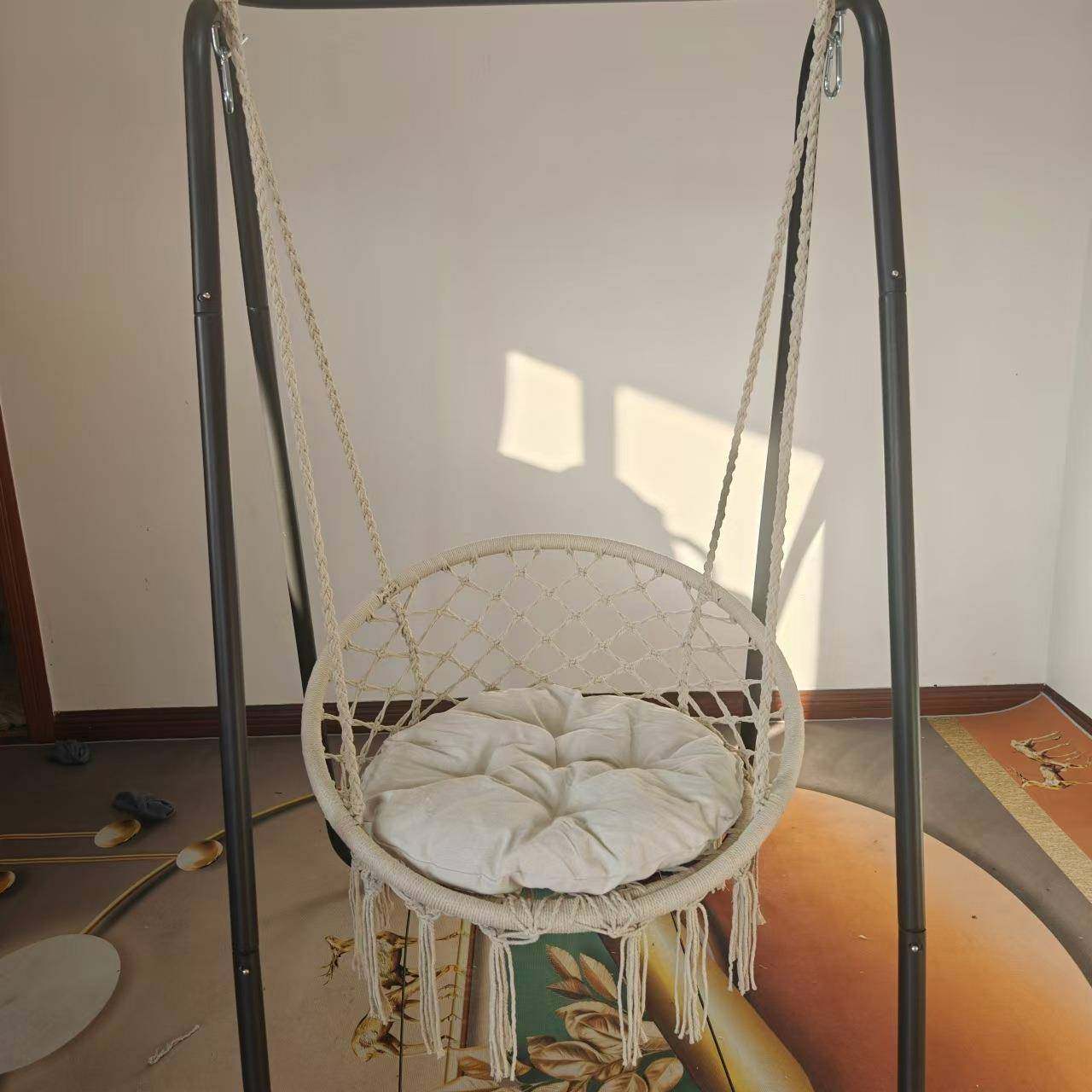 网红吊篮吊椅室内单人家用阳台秋千网篮棉绳编织藤椅流苏懒人椅