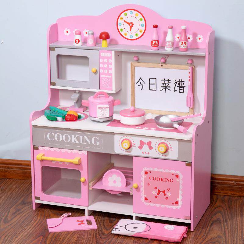 粉色厨房女孩玩具仿真时钟烤箱锅具套装儿童过家家小公主煮饭烧烤