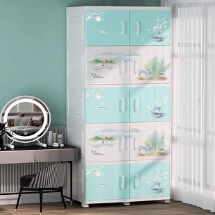 5层国风花卉鹿 多层双开门储物收纳柜儿童衣柜带轮3 75cm面款