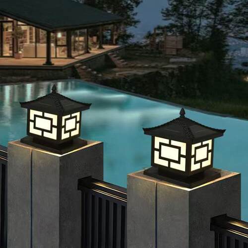 太阳能翘盖柱头灯户外别墅防水围墙柱子灯门柱花园庭院灯