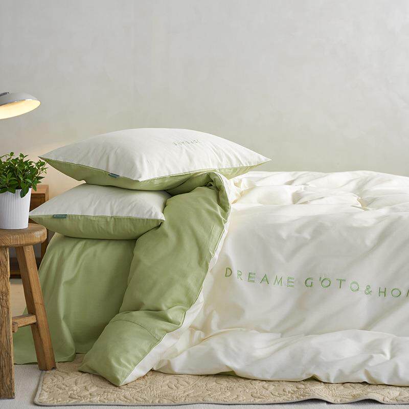 2023A类全棉刺绣大雁纹四件套纯色双拼纯棉简约单人三件套被套1.8