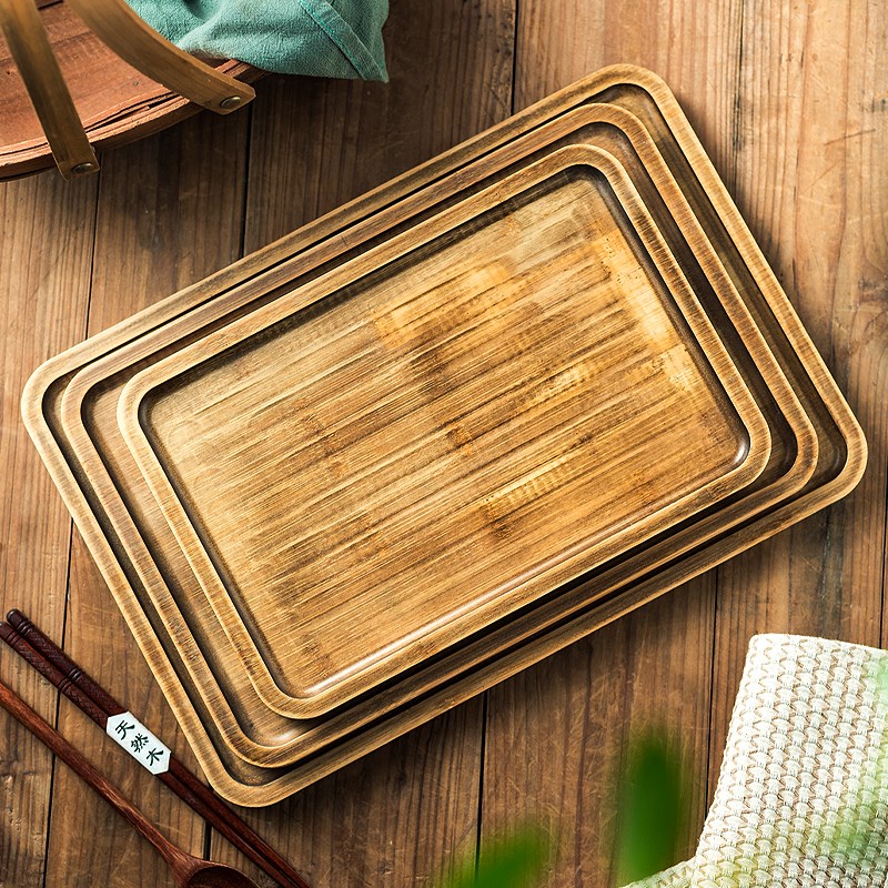 复古竹木托盘一人食餐盘托盘木质托盘长方形壶承盘木盘子茶点盘竹