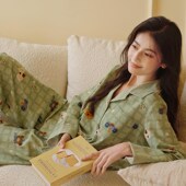 春秋新款 全棉磨毛家居服套装 纯棉睡衣女可爱卡通高级感长袖 春秋季