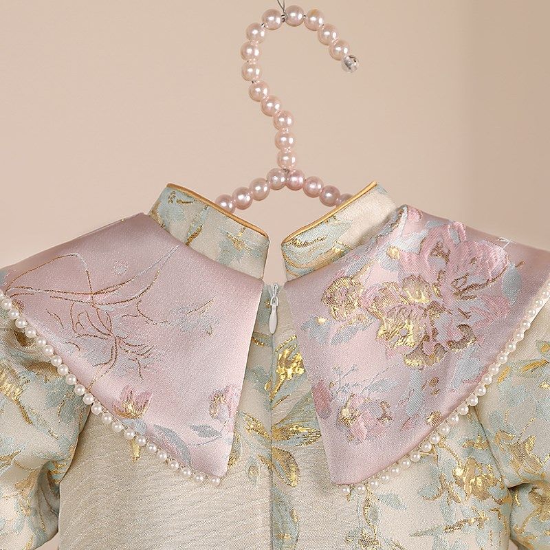 中式女童周岁宴礼服女宝宝国风婴儿唐装高端婚礼公主裙秋冬款洋气