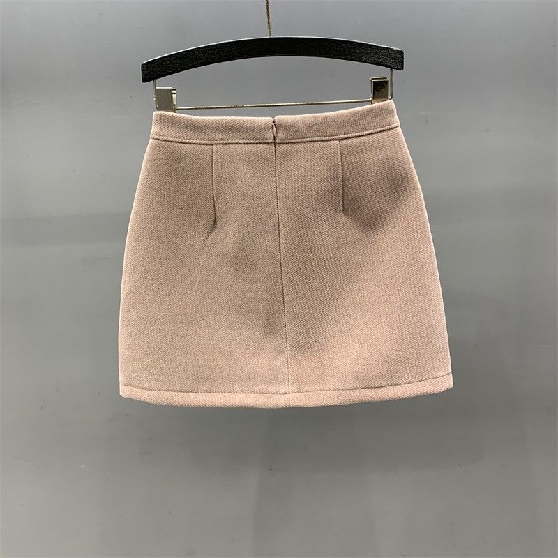 粉色毛呢半身裙女2025春季新款黑色高腰显瘦防走光a字包臀短裙子