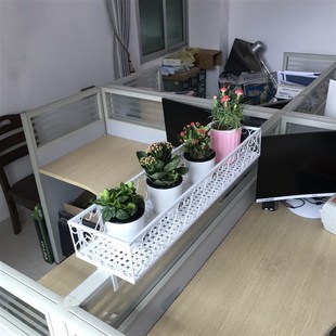 办公室文件收纳置物架 办公桌隔板绿萝花架 工位卡槽多肉盆栽花架