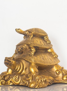 纯黄铜三代龟摆件母子龟长寿乌龟家居办公装饰工艺品过大寿送礼品