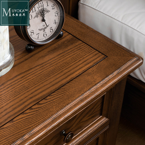 美式乡村白蜡木卧室床头储物柜双抽屉床头柜