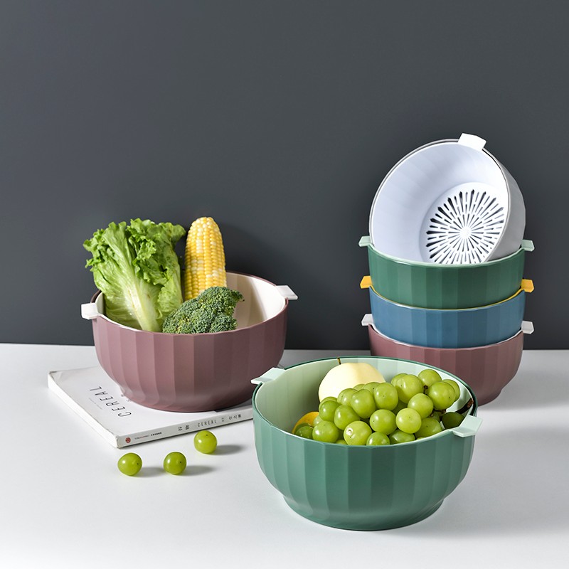 双层洗菜盆塑料沥水篮子漏盆淘米神器菜蓝淘菜盆家用厨房洗水果盘