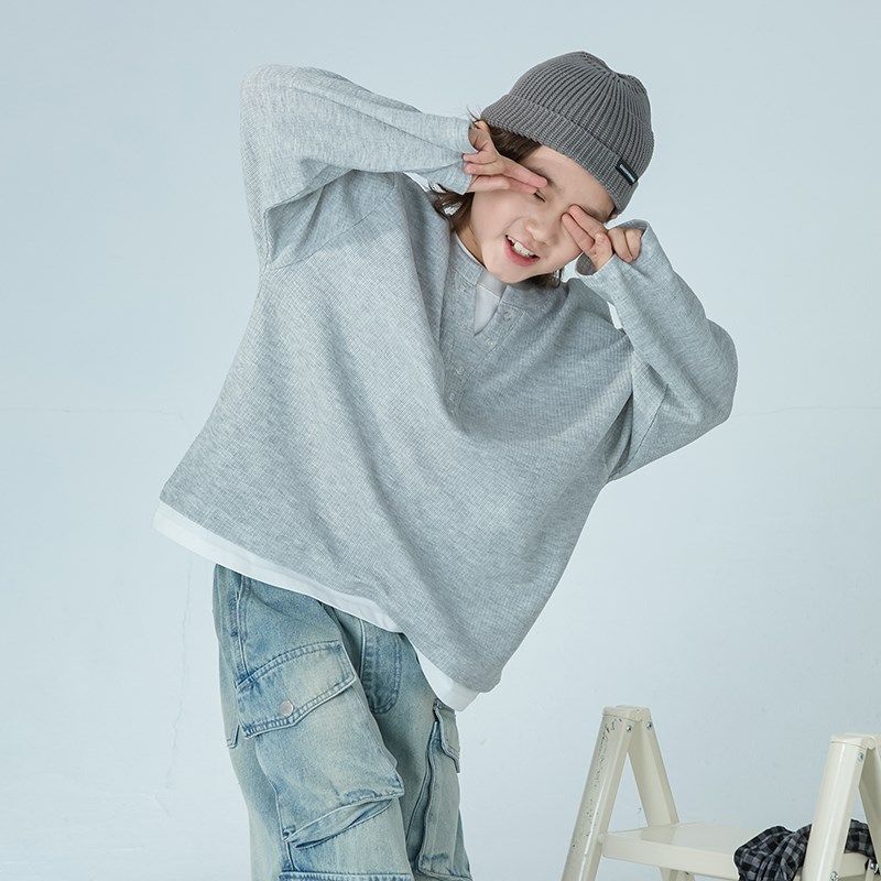 男童假两件T恤春秋款2025新款中大童春季长袖上衣儿童外穿春装潮