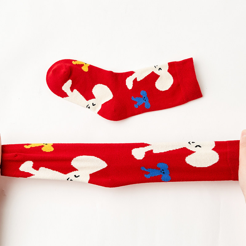新年虎年儿童袜子过年本命年红色纯棉秋冬季男童女童中筒长筒宝宝