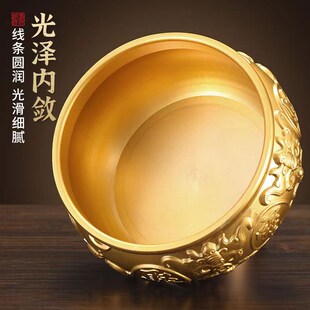 纯黄铜聚宝盆摆件客厅装饰品存钱罐生财招财米缸乔迁新居百福铜缸