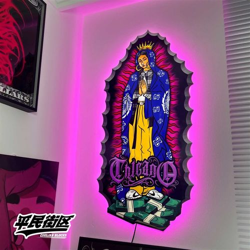 西海岸barbershop奇卡诺说唱纹身店铺装饰开业礼品客厅背景墙发光