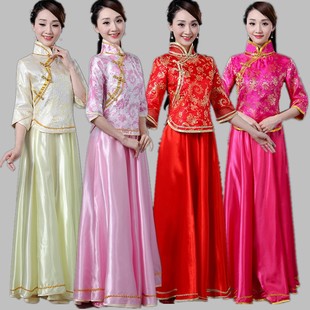 2021新款合唱套装演出服中国风民乐演奏古筝二胡朗诵表演服女长裙