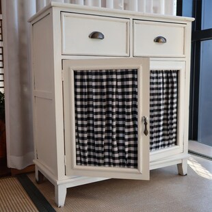 玻璃柜门遮挡纱帘魔术贴厨房窗户复古格子遮丑窗帘杂物衣柜绷纱帘