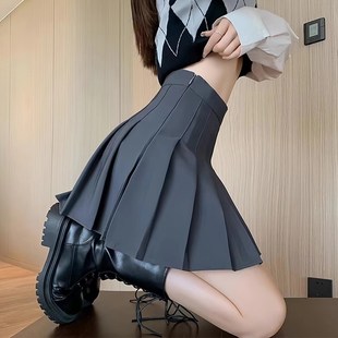 黑色高腰百褶裙a字半身裙女大码 学生百搭显瘦遮胯休闲裙子 胖m春季