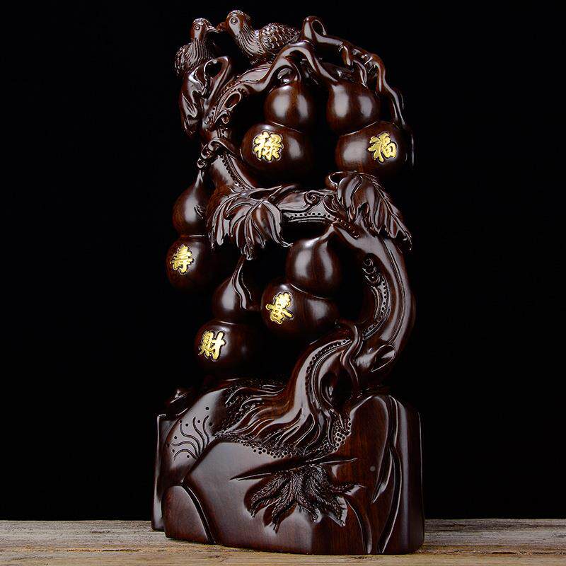 黑檀木雕摆件雕五JC-20211福临实门木质雕刻根家居客厅办公红木室