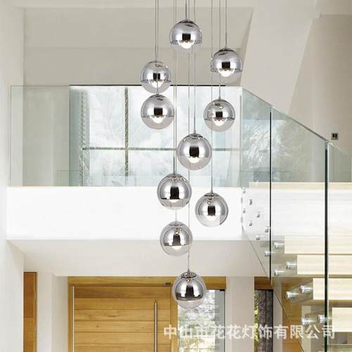 复楼灯长吊灯现代简约894式loft北欧玻璃灯别大吊灯墅旋转楼梯吊