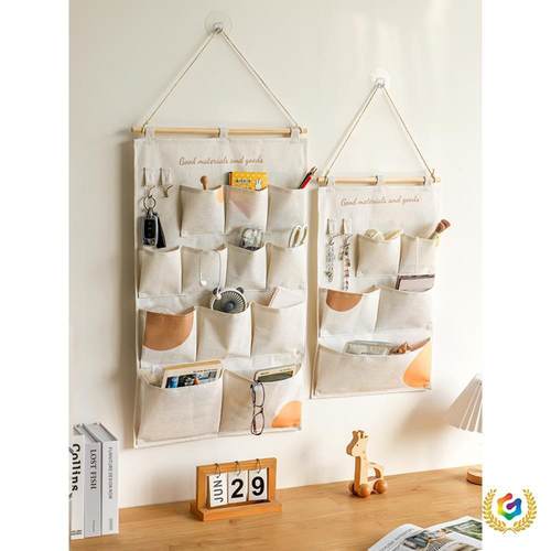 ღ877桌上挂篮布收纳袋墙挂式挂床头门宿后舍墙上悬挂置艺物袋壁
