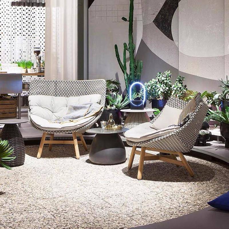 北722欧户外实木休闲沙发人庭院阳店台客厅藤编懒设躺椅别墅酒计