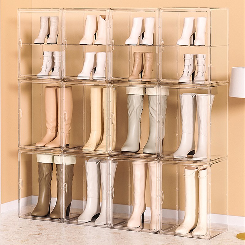 亚克力鞋盒长筒靴子收纳盒全透明防氧化存放P马丁靴子省空间鞋柜