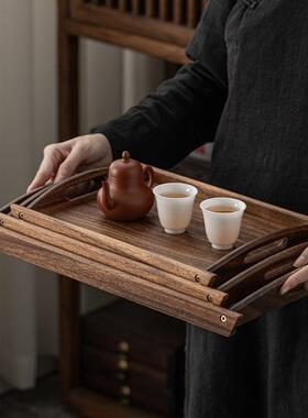南咖美胡桃木方形27925双耳托盘斜角托盘实木新长中啡式茶杯盘盘
