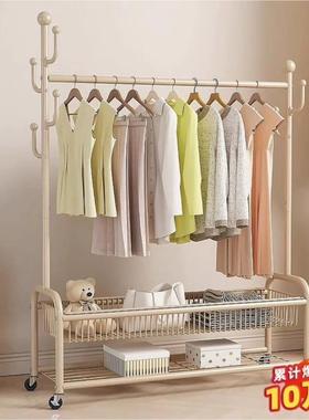 简易EZM衣帽架家卧室落地挂衣架可移动用收纳筐衣服架厅子晾客衣