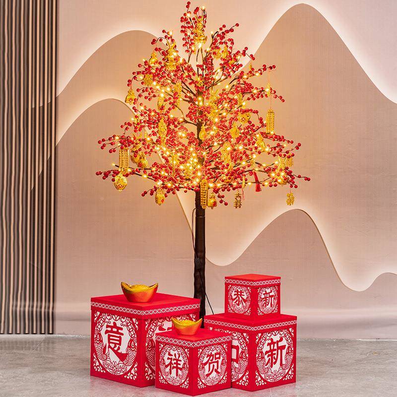 发财树红果灯树加密色摇钱树10m180cm春节5装c饰37摆金件美陈装饰