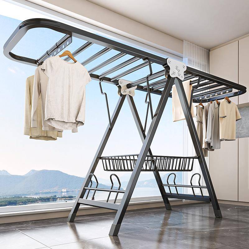 折叠晾衣架VZU地家用阳台落功晒衣架多能室内凉晒挂衣卧杆晒被子